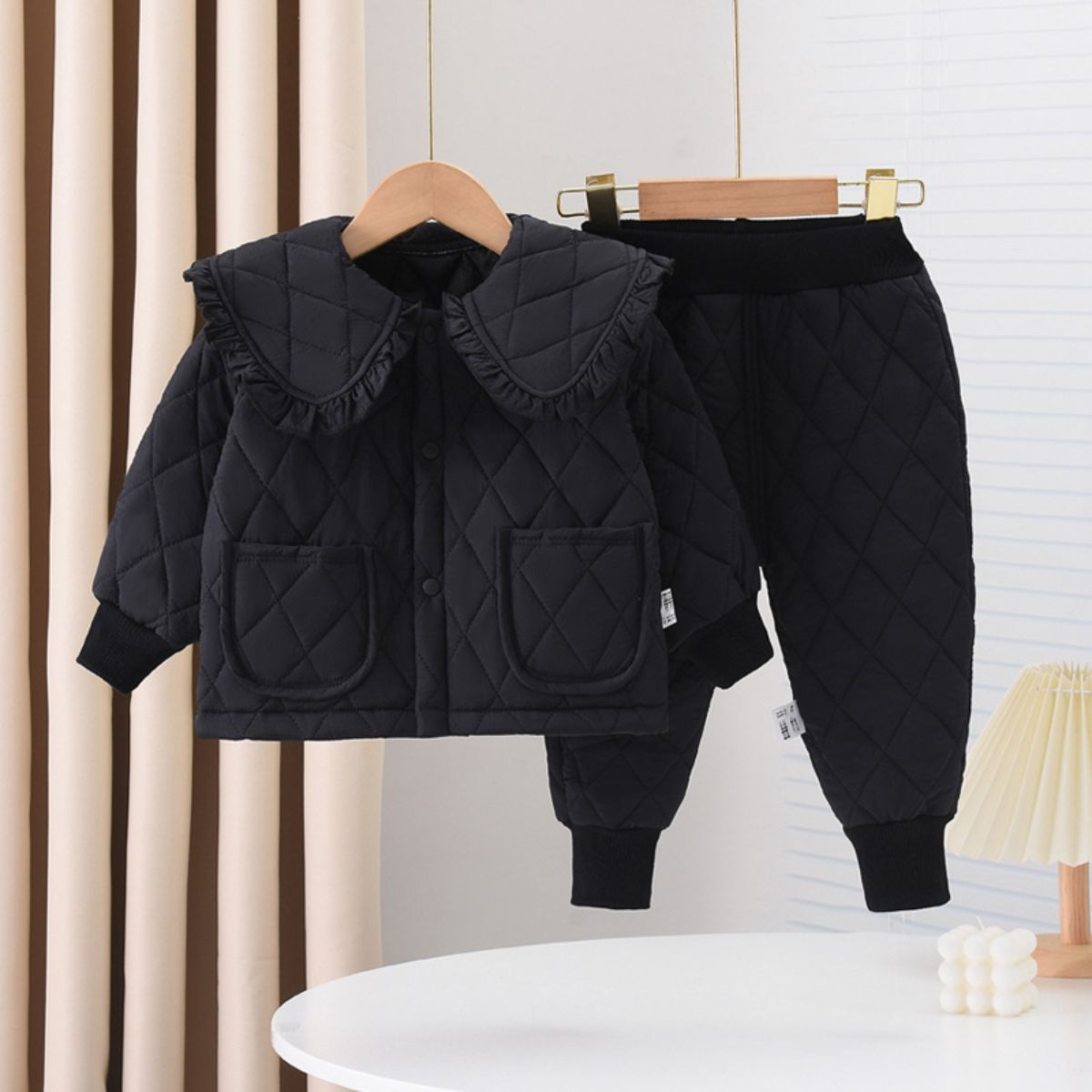 Girls winter suit new style baby autumn and winter quilted two-piece suit doll collar plus cotton cotton clothes