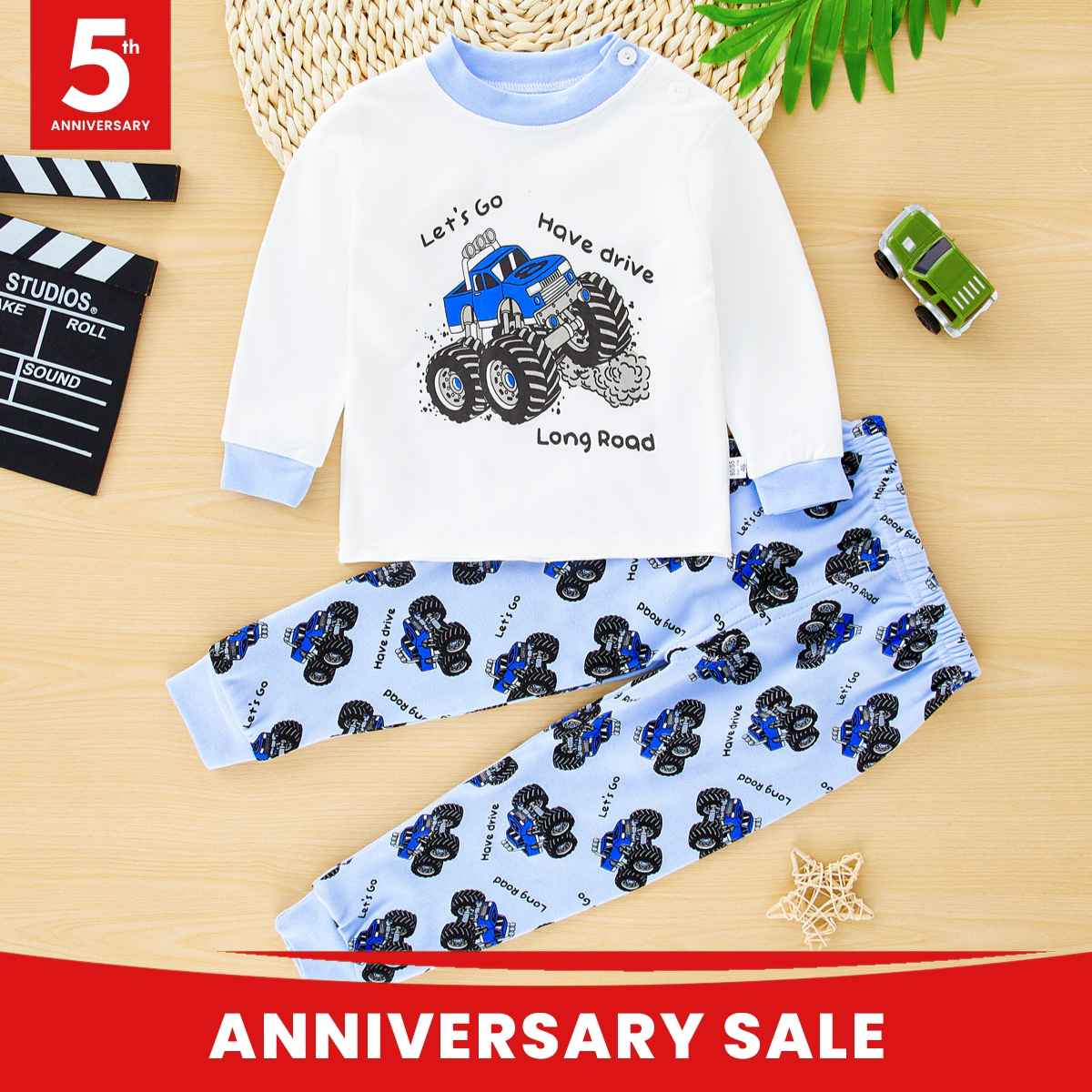 Boys Cartoon Car Long Sleeve Home Clothes Set