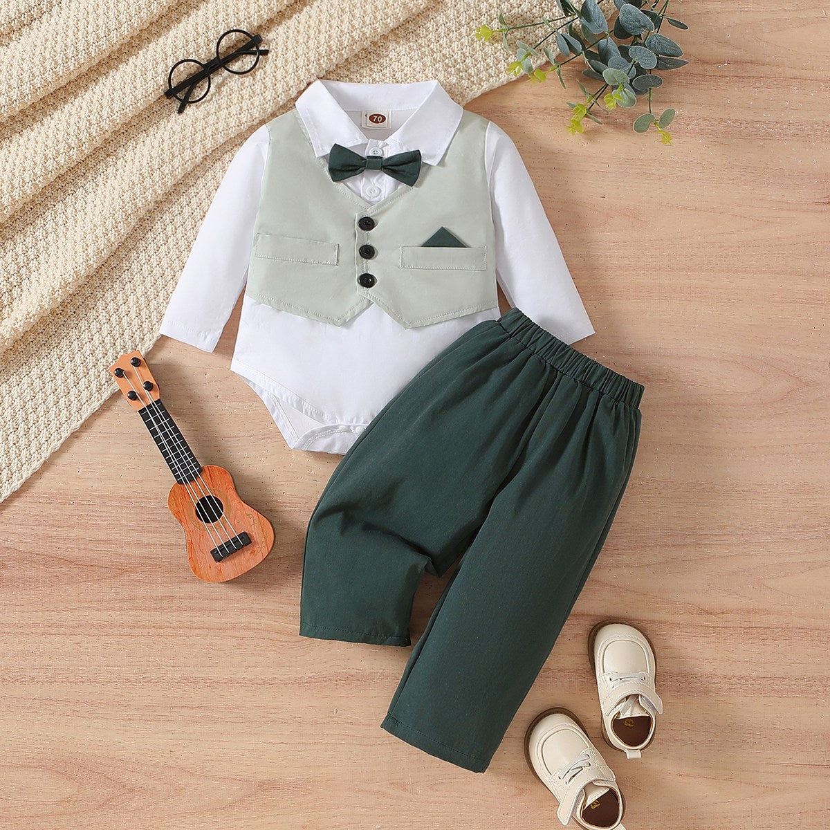 Newborn baby dress boy fake two-piece suit romper pants two-piece suit