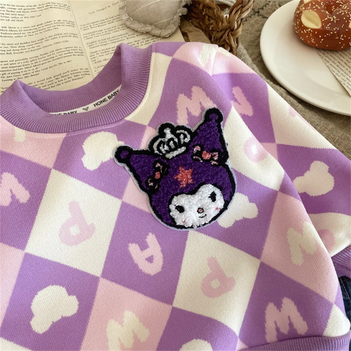 Plush baby girl cartoon Kuromi warm bottoming shirt