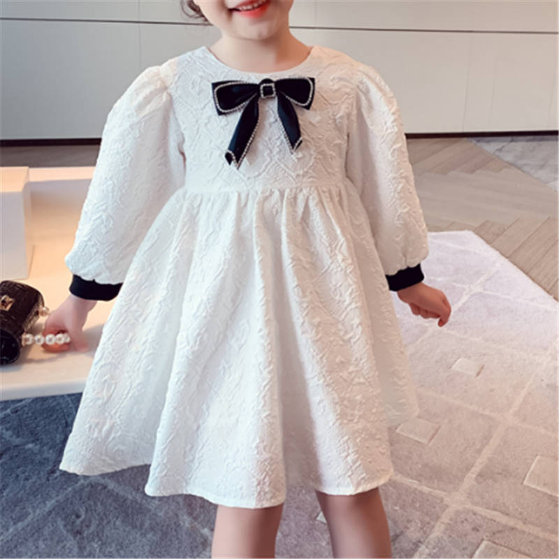 Toddler Girl Bowknot Decor Long Sleeves Dress