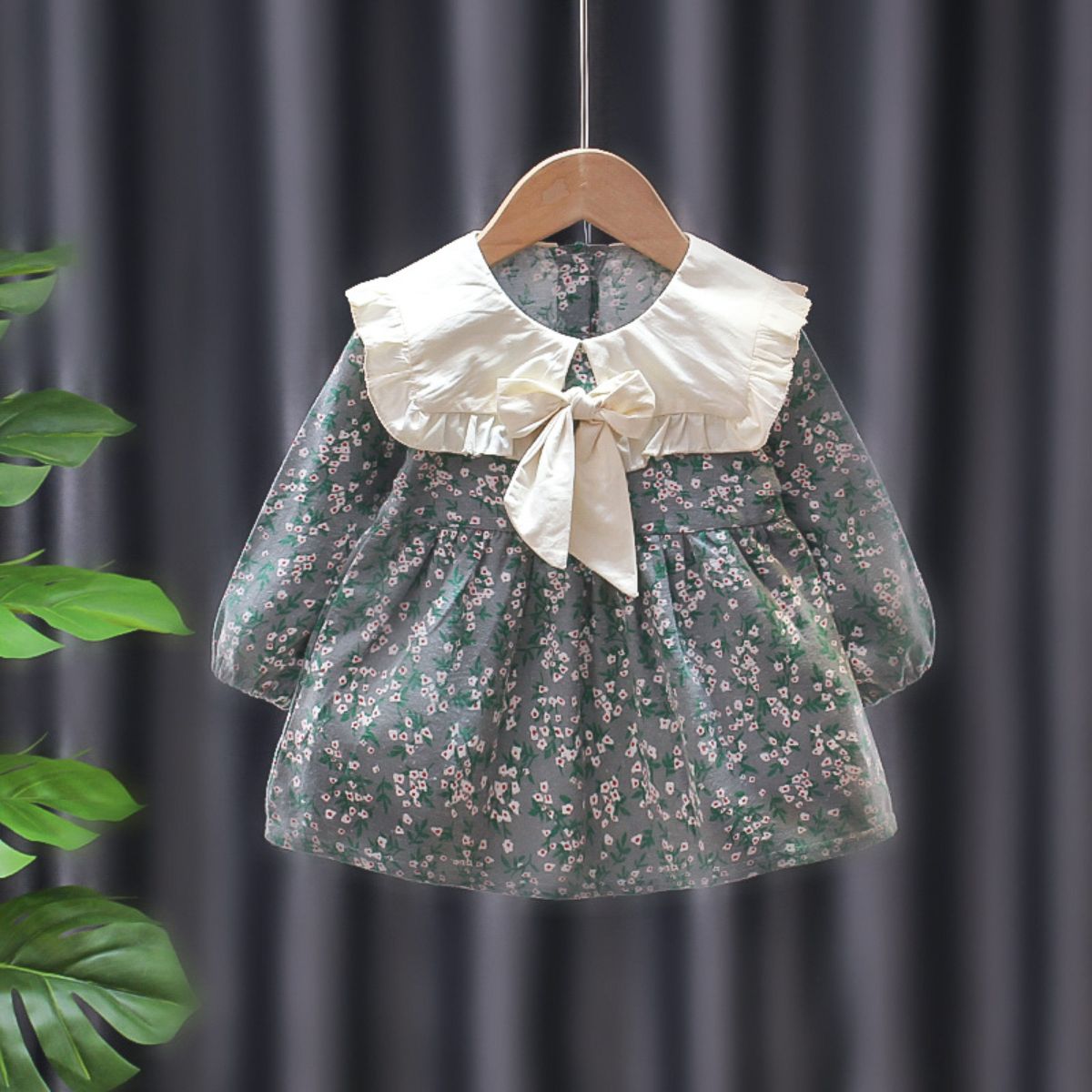 Children's skirt spring and autumn new style girls floral long-sleeved princess dress small and medium children's doll collar skirt