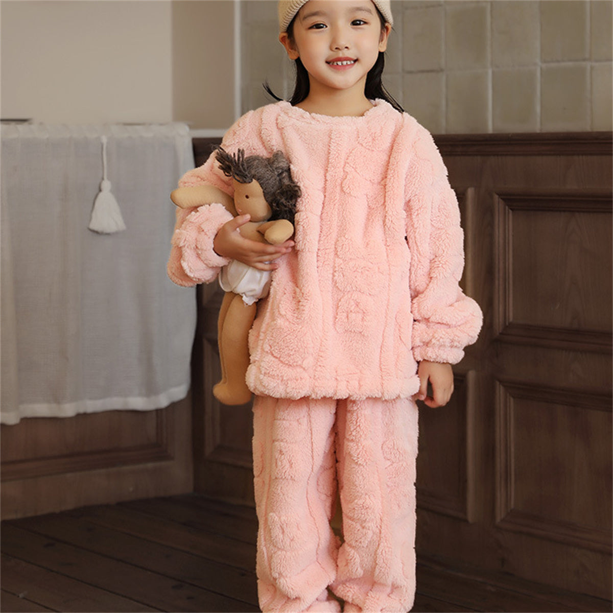 Children's autumn and winter warm velvet home wear suit