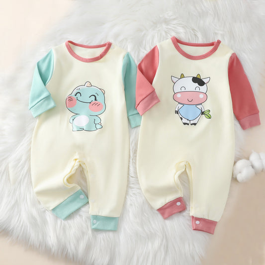 Baby spring and autumn cartoon romper long sleeve long pants romper