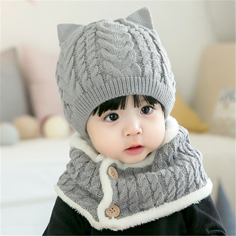 Toddler Girl 2pcs Solid Color Hat&Scarf Set