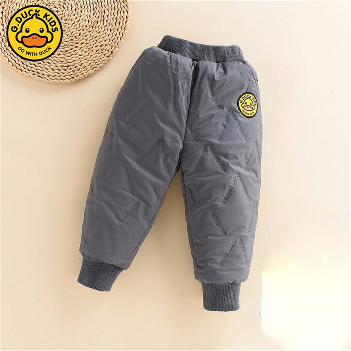 Winter plush yellow duck woven trousers for boys and girls