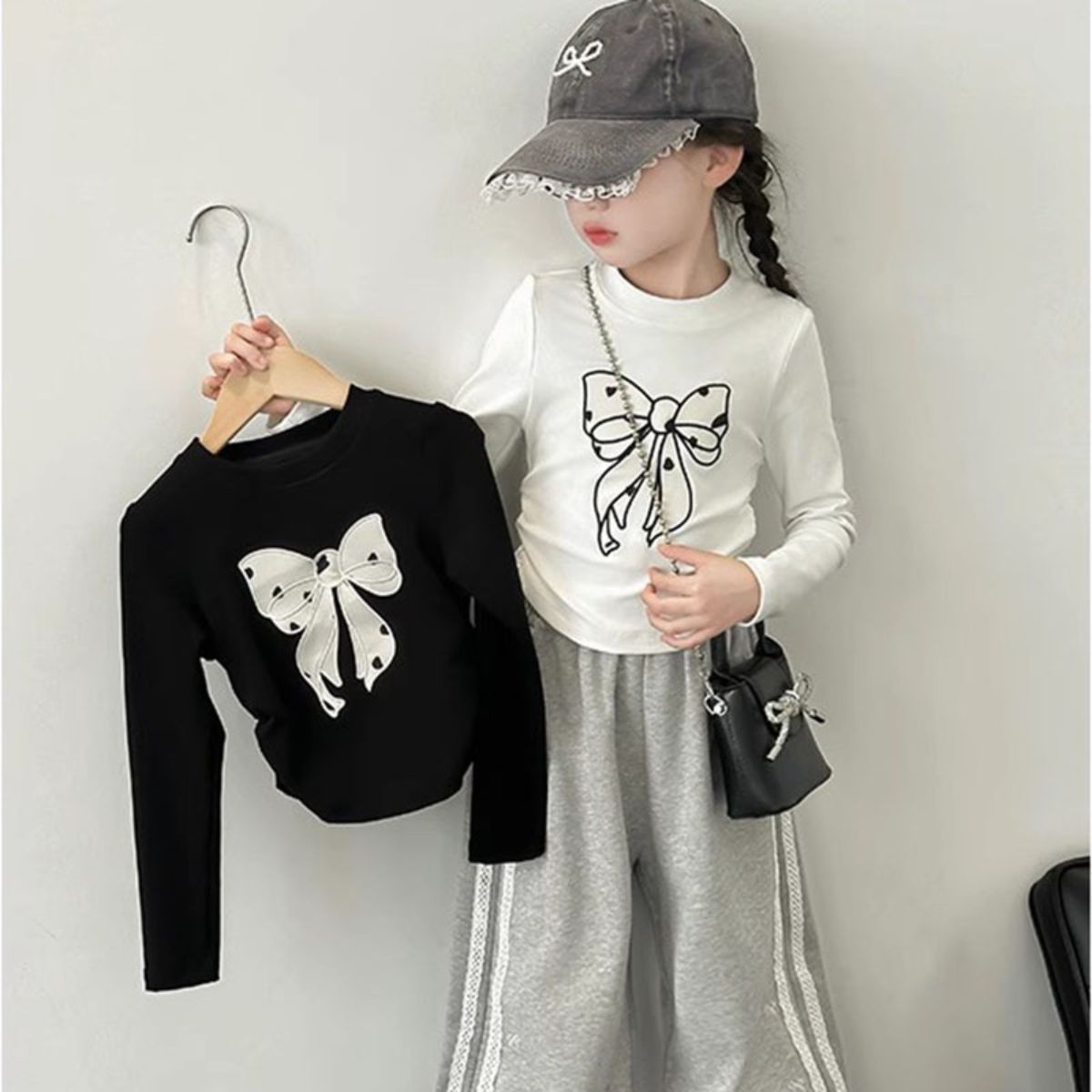 Girls autumn long-sleeved T-shirt new children's early autumn tops spring and autumn bow bottoming shirt T-shirt