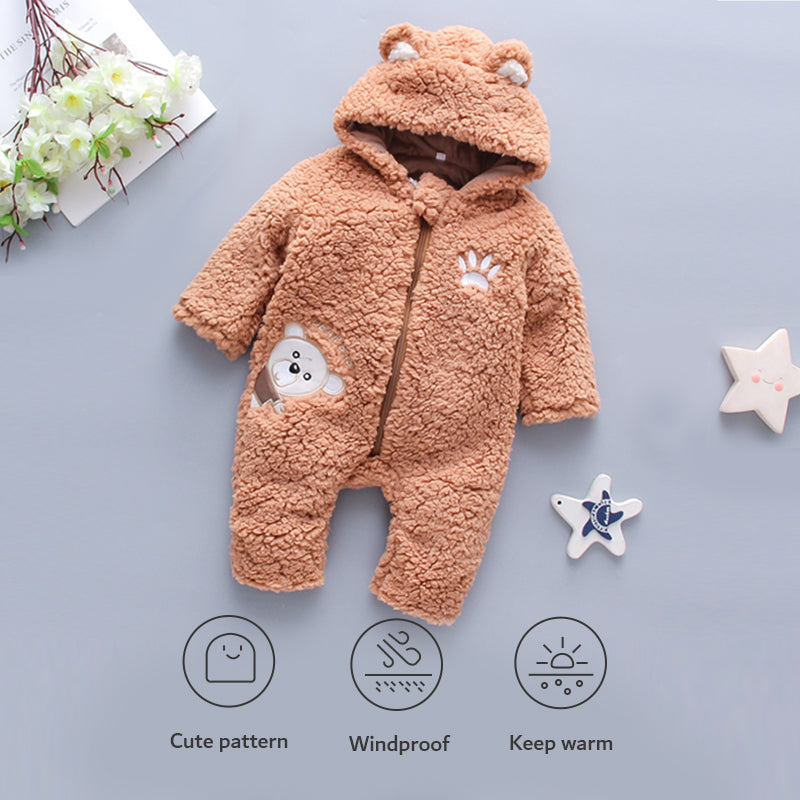 Baby Cute Furry Animal Printed 3D Bear Ear Long-sleeved long-leg romper