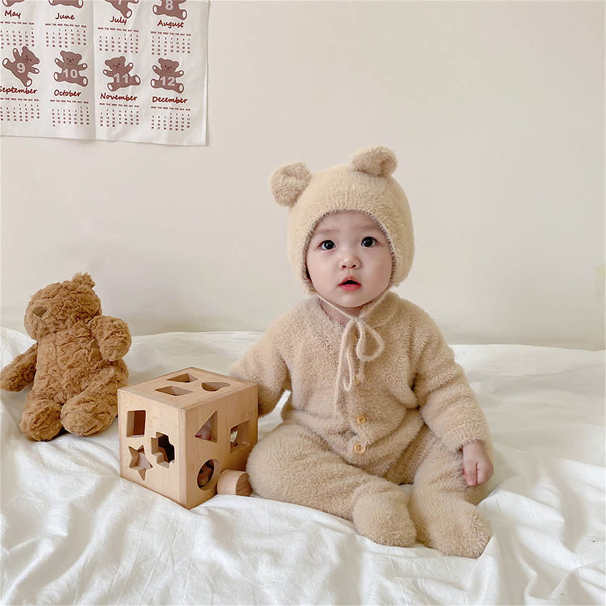 Baby autumn mink fleece bear foot cover crawling clothes