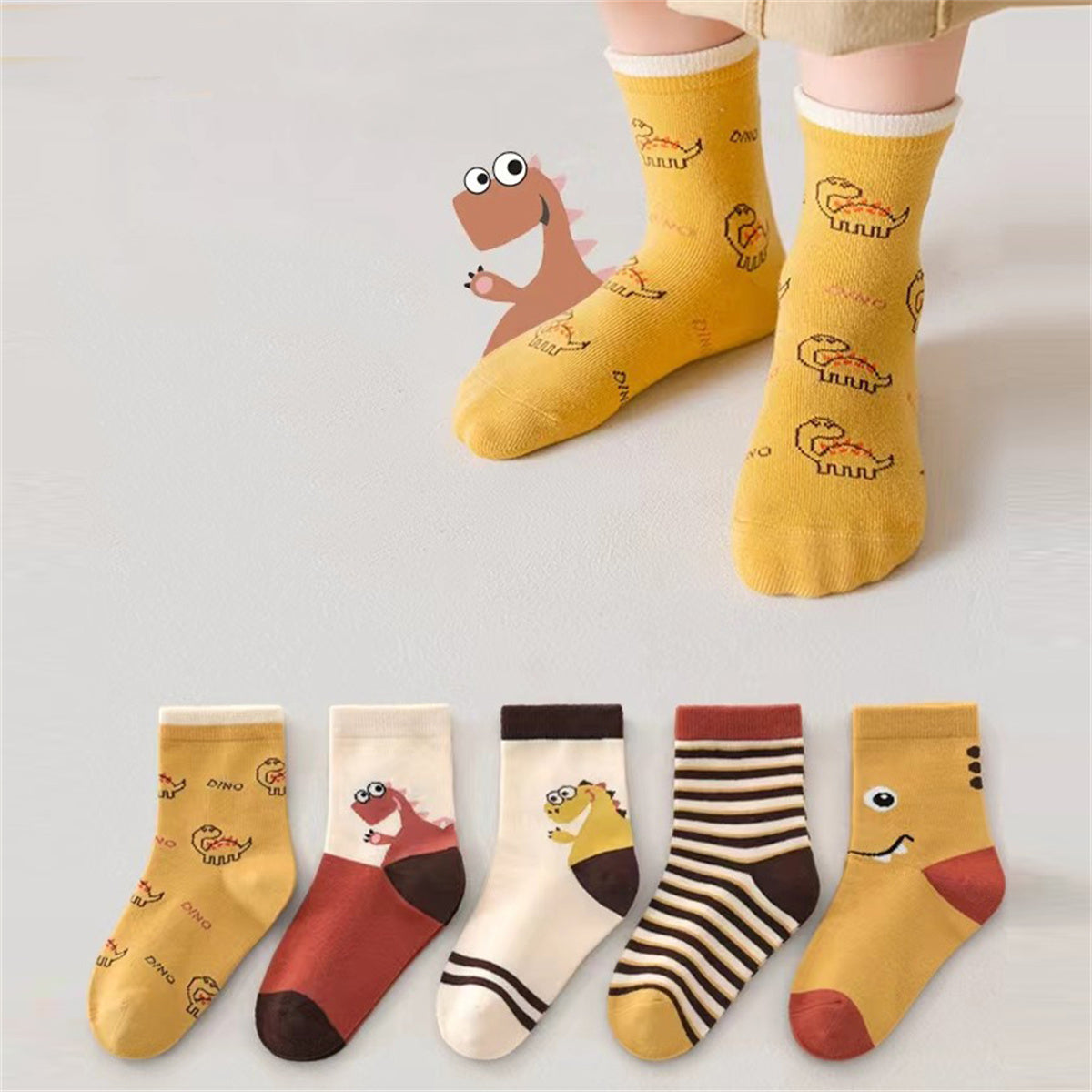 Children's 5-piece dinosaur socks set