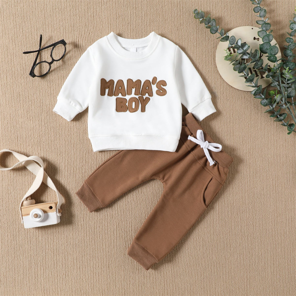 Children's letter embroidered sports sweatshirt solid color trousers infant two-piece suit