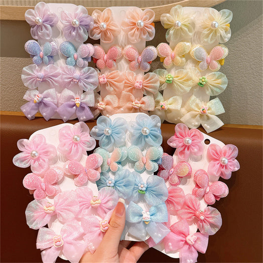 Children's bow hairpin princess super fairy yarn flower bangs clip does not hurt the hairpin