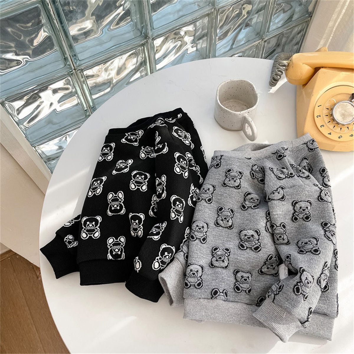 Children's Bear Terry Pullover Sweater Spring and Autumn New Girls Round Neck Long Sleeve Bottoming Shirt Boys T-shirt Children's Clothing