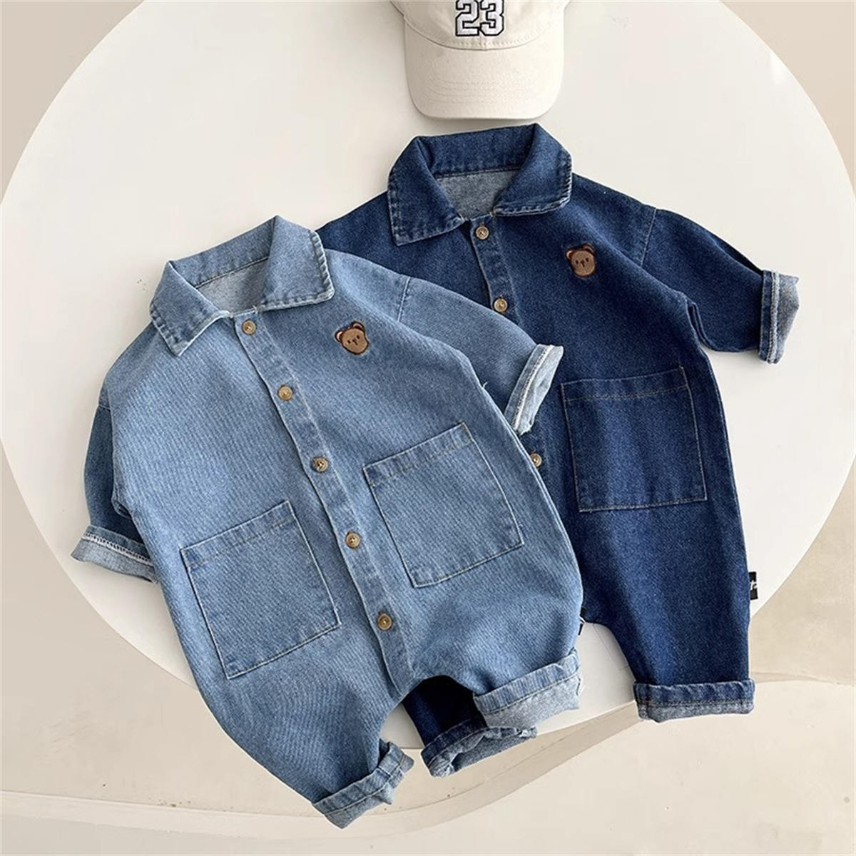 Baby denim bear romper