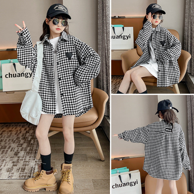 Girls plaid long sleeve windbreaker jacket