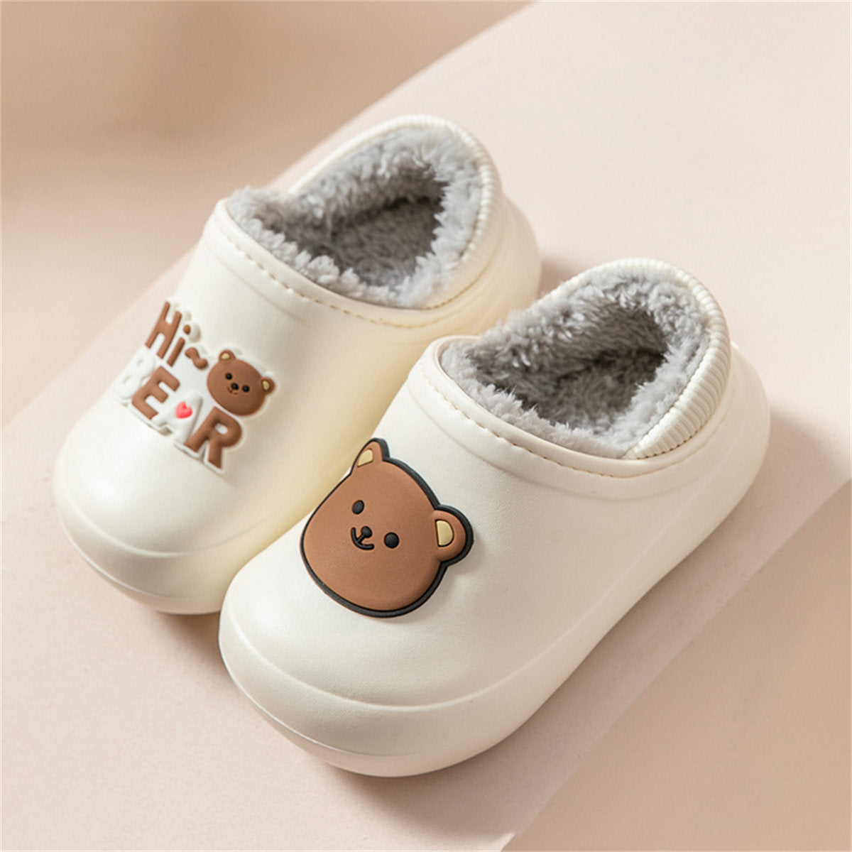 Children's boys and girls autumn and winter cute patterns indoor non-slip home waterproof plus velvet cotton slippers