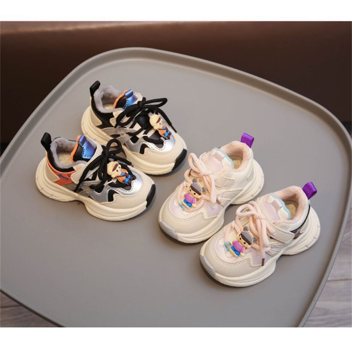 Winter plush and color matching cute doll sports shoes for boys and girls