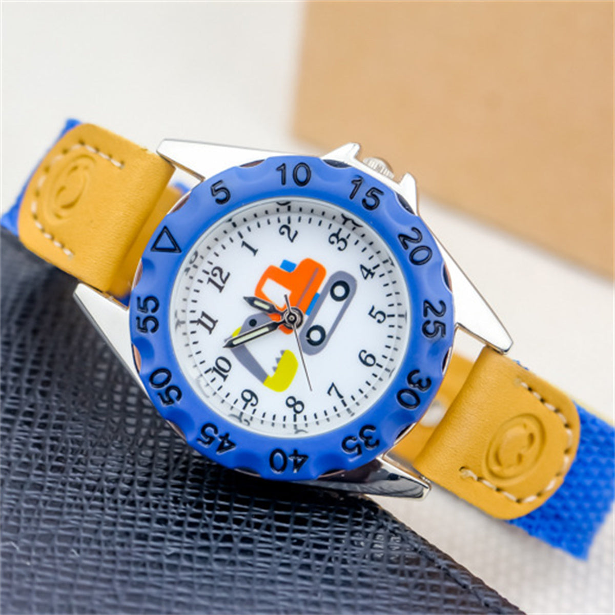 Children's cute excavator canvas breathable trendy luminous electronic watch