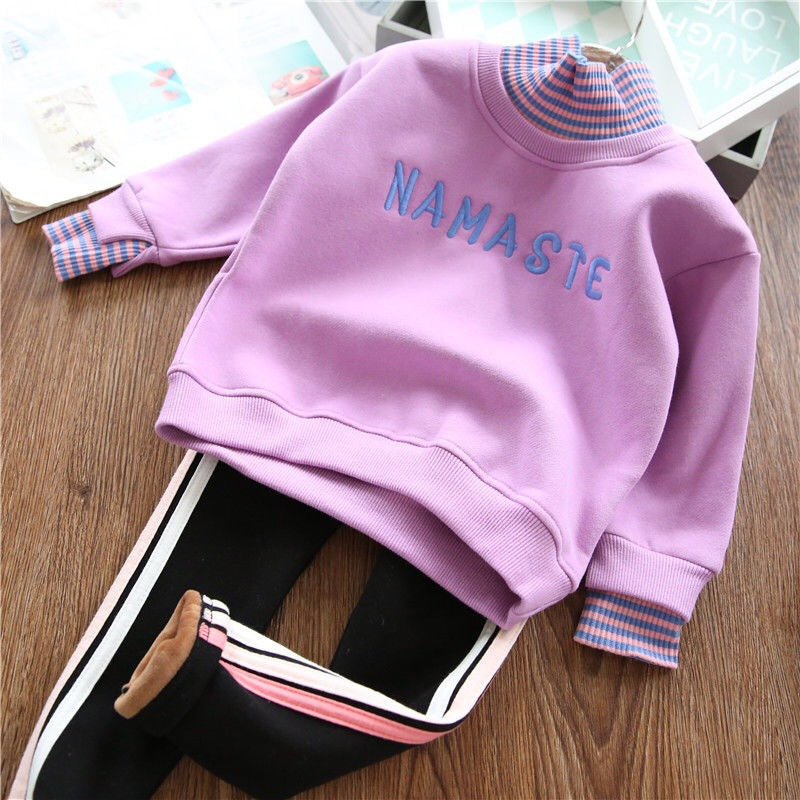 Winter plus velvet simple letter style warm long-sleeved T-shirt for middle and large boys and girls