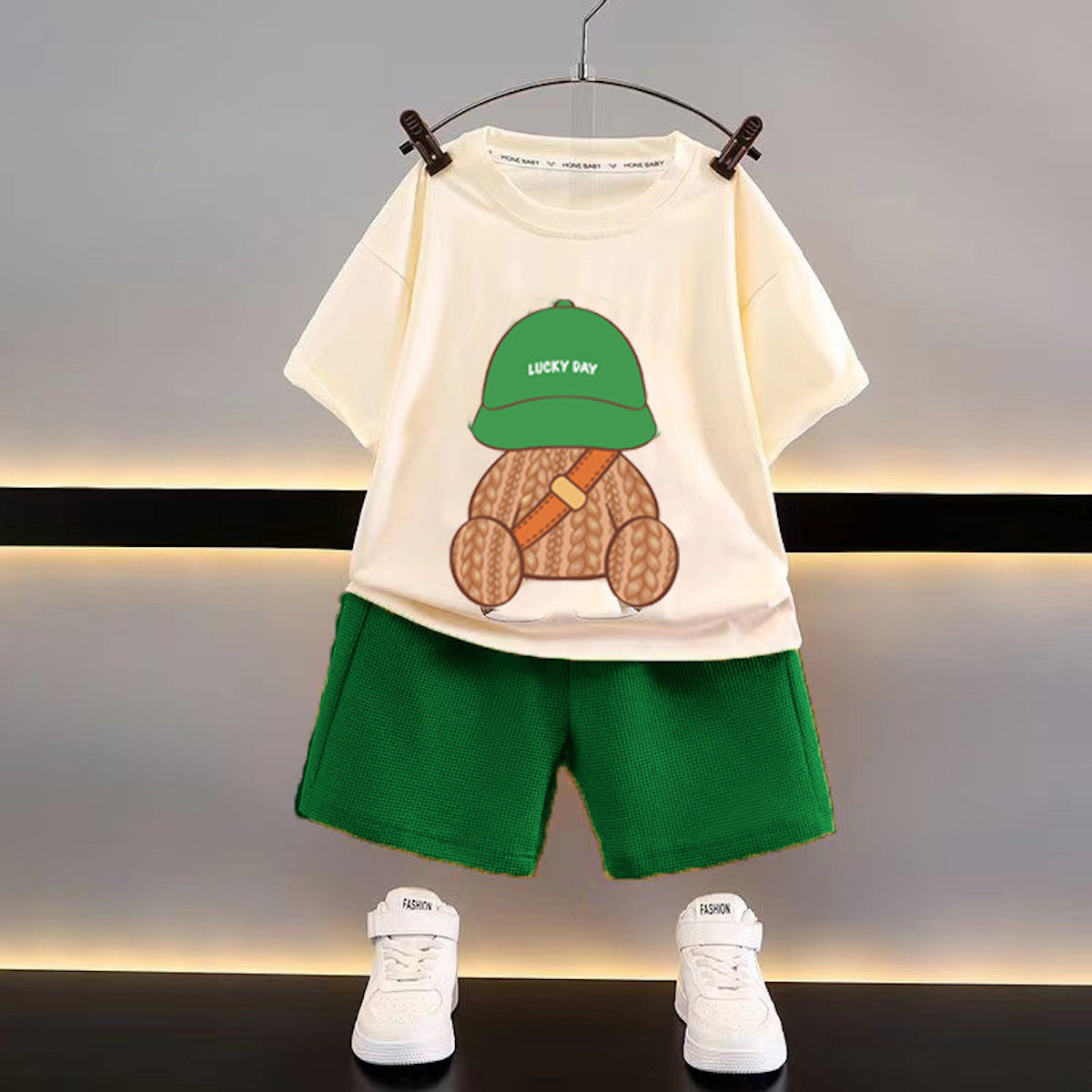 New style children's clothing summer children's leisure suit loose clothes boys short-sleeved waffle baby summer