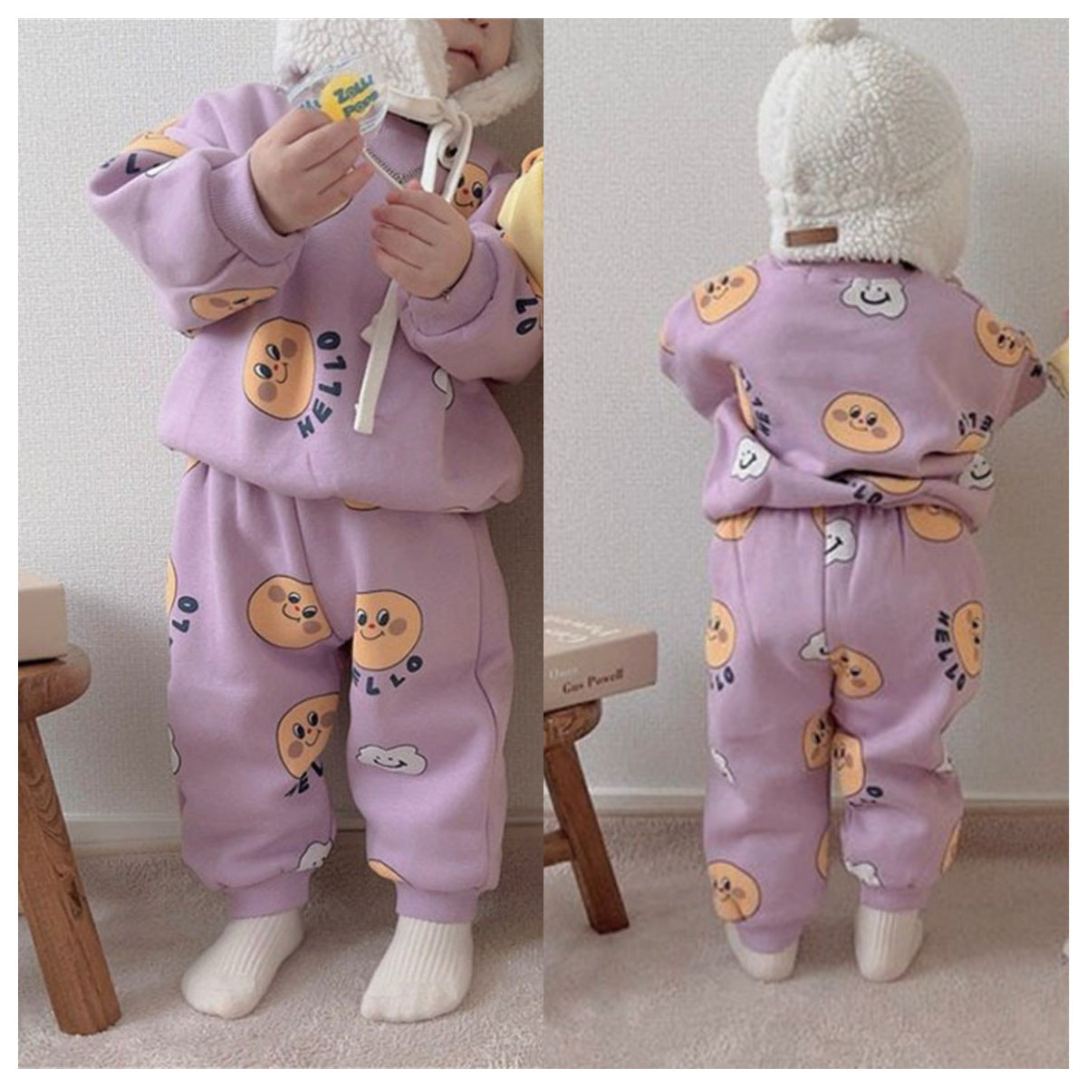 Baby Thickened Pants Set Two-Piece Cartoon Printed Sweater Set