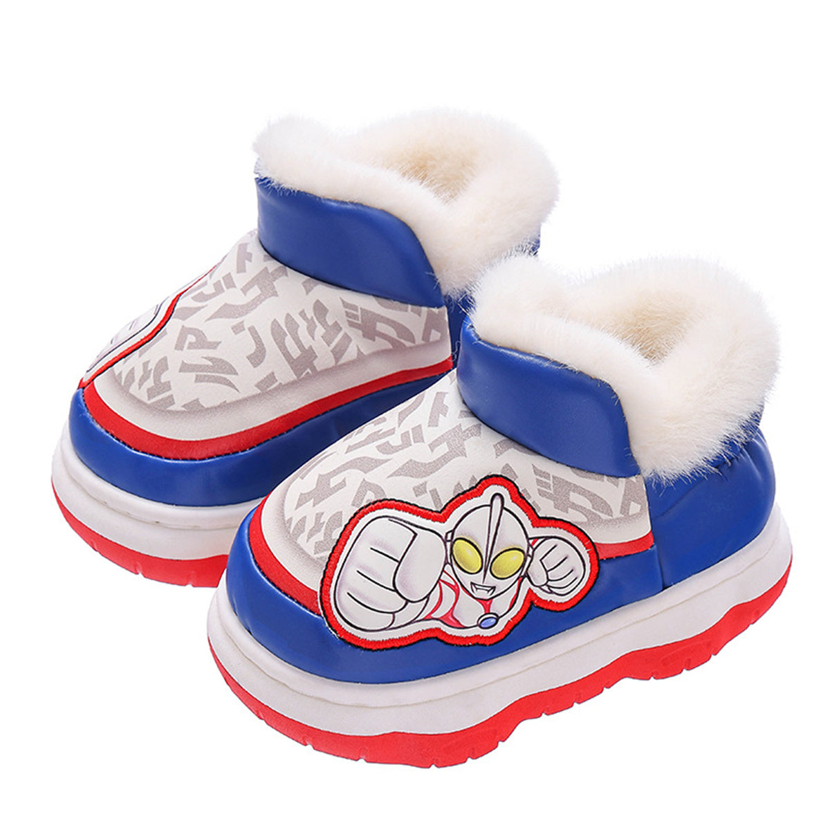 Winter Ultraman pattern warm waterproof cotton slippers for little boys