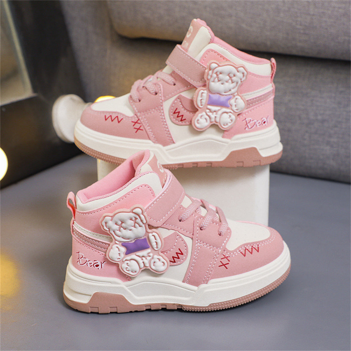 Three-dimensional bear simple urban style high-top sneakers for middle and large children and boys