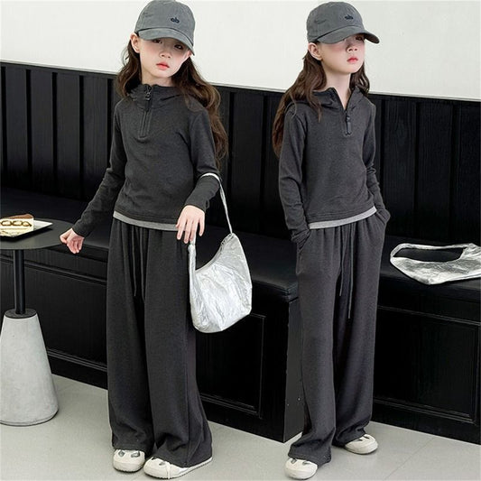 Fashionable and versatile casual knitted suit for middle and older children