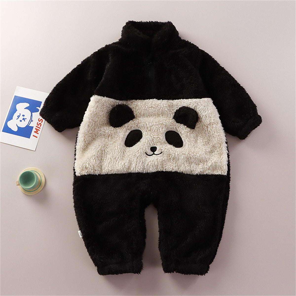 Baby Winter One-Piece Suit Children Cute Cartoon Pajamas Plush Panda Clothes Long Sleeve Romper