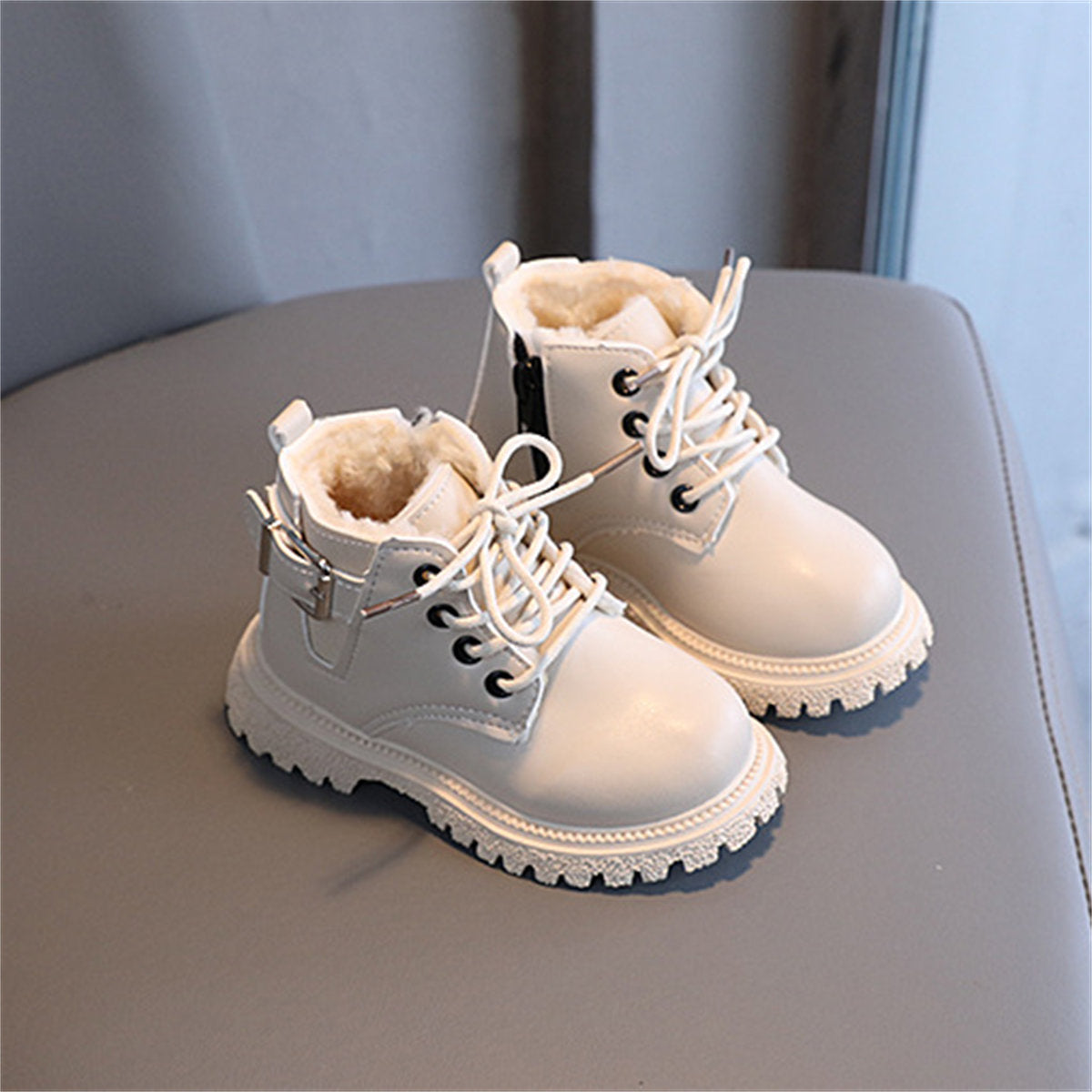 Children's girls' solid color urban temperament style plus velvet thick warm cotton boots