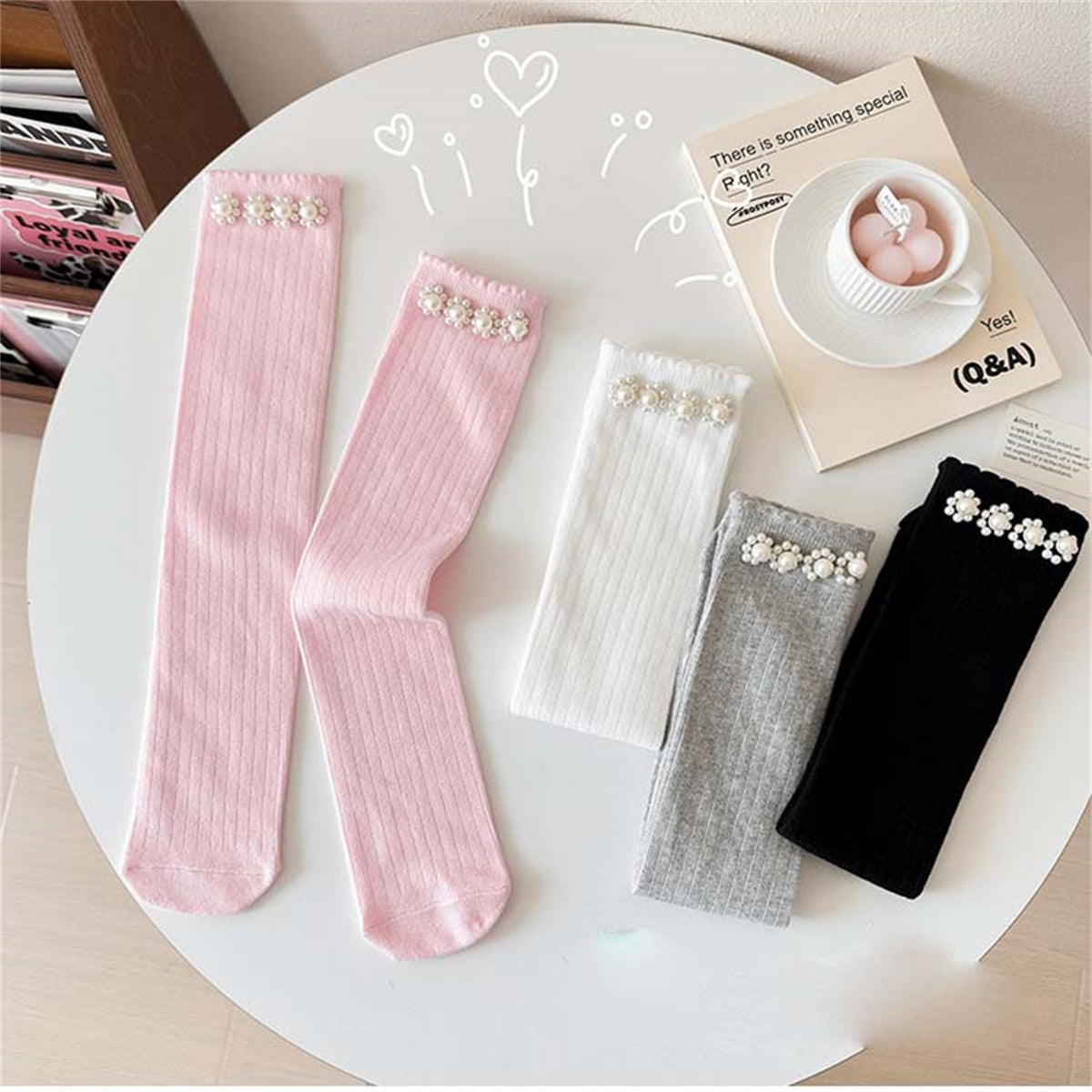 Girls Princess Sweet Style Flower Pearl Stockings