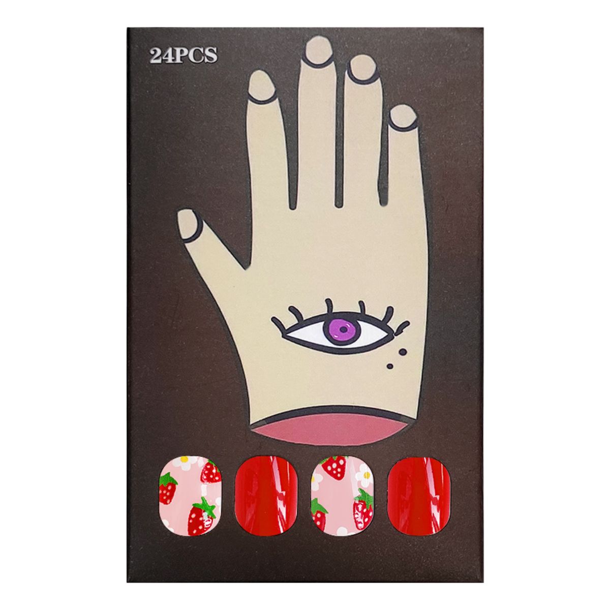 Glossy cute strawberry white flower temperament sweet and versatile nail art piece removable