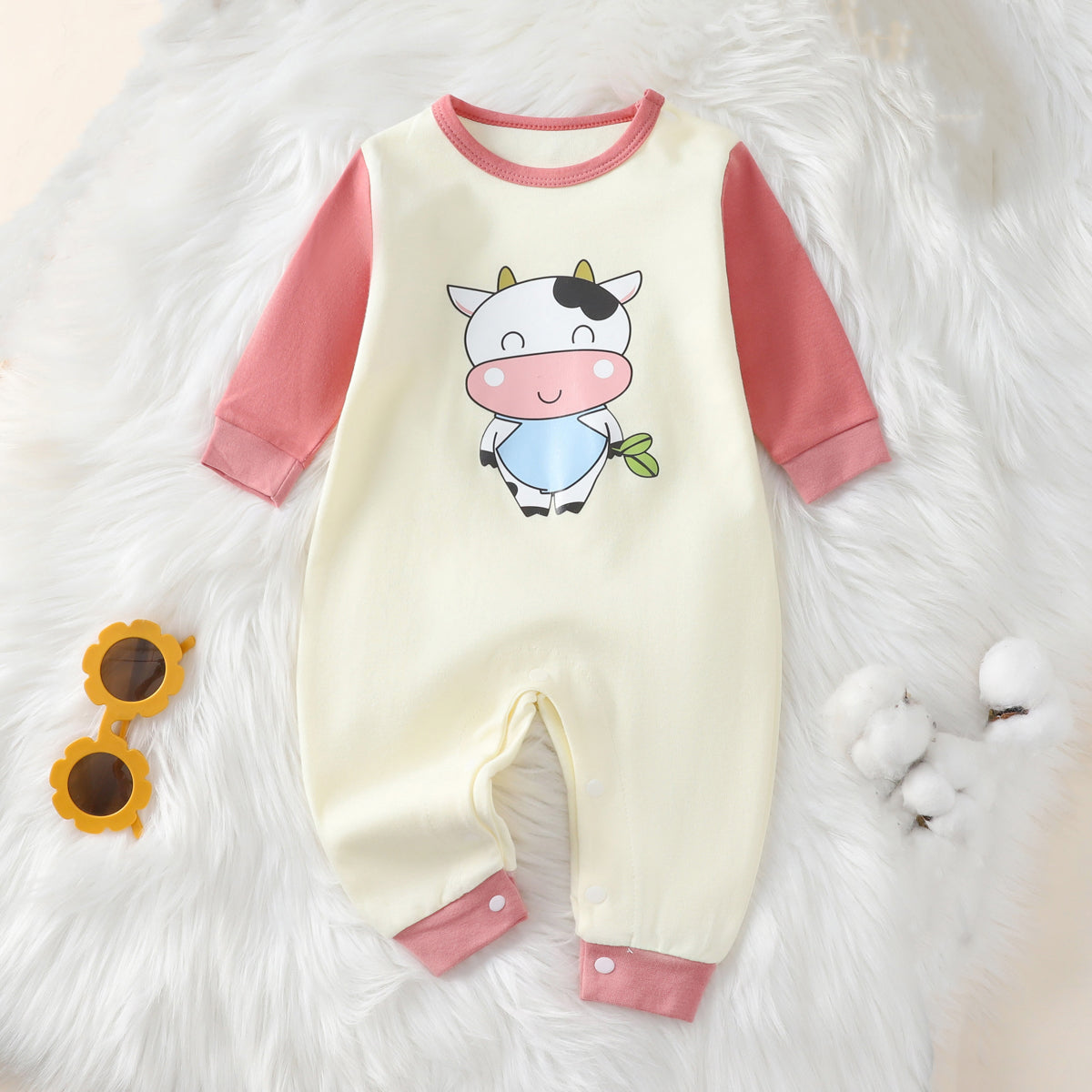 Baby spring and autumn cartoon romper long sleeve long pants romper