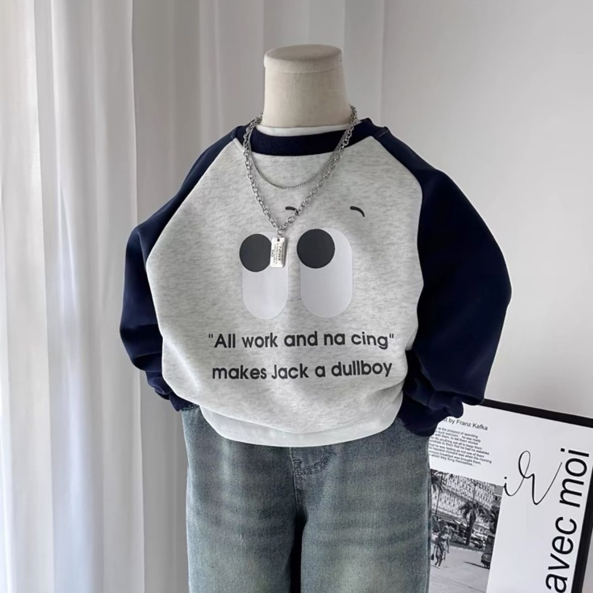 Children's raglan contrast color sweatshirt for boys and girls Chinese cotton foam printing small and medium children's clothing spring and autumn round neck top