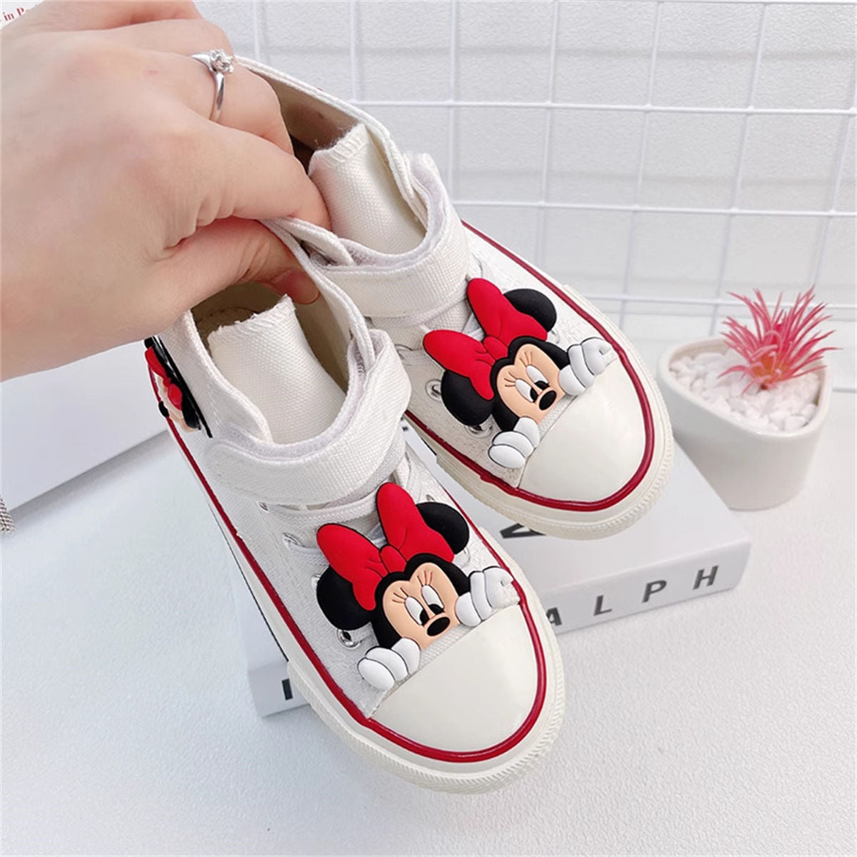 Little girl's 3D Minnie cute sweet style casual high top canvas shoes