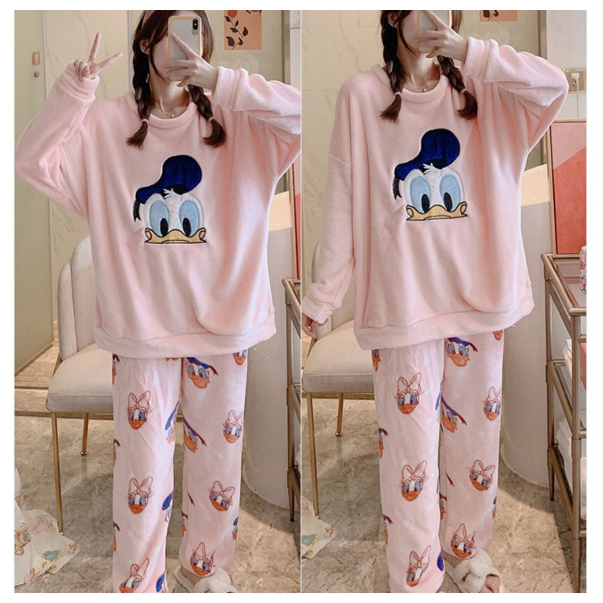 Long-sleeved thickened coral fleece cute autumn and winter home clothes suit