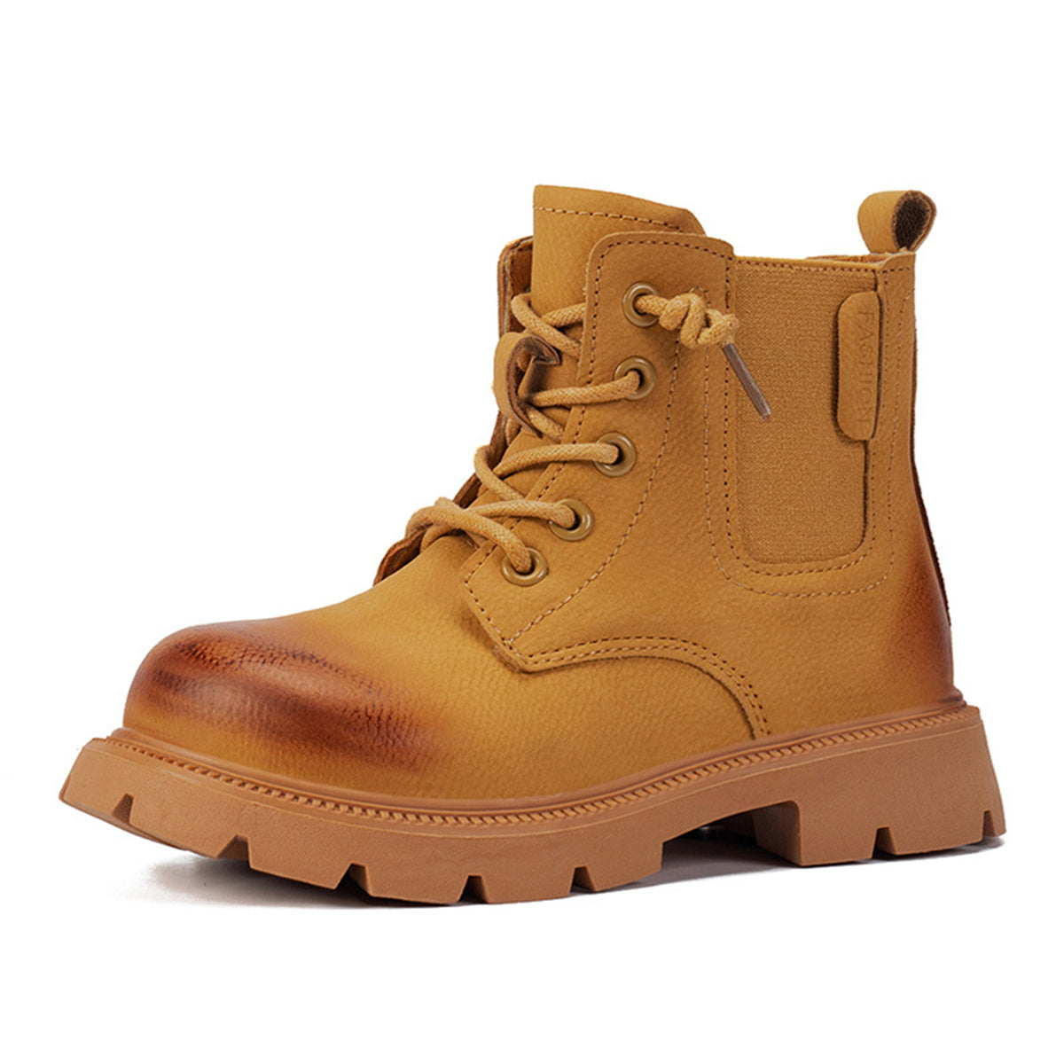 Middle and large boys autumn and winter solid color British style soft sole waterproof non-slip Martin boots