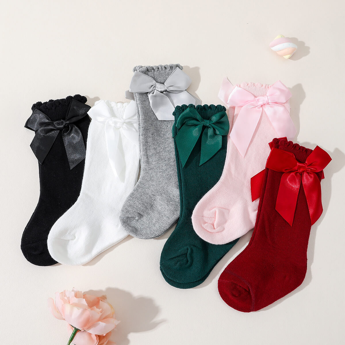 Baby Girl Solid Color Bowknot Decor Socks