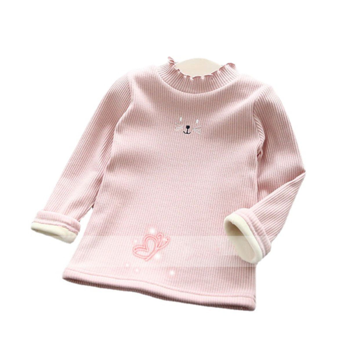 Girls Plush Bottoming Shirt Autumn and Winter Ruffled Thickened Warm T-shirt Children Baby All-match Fleece Sweater