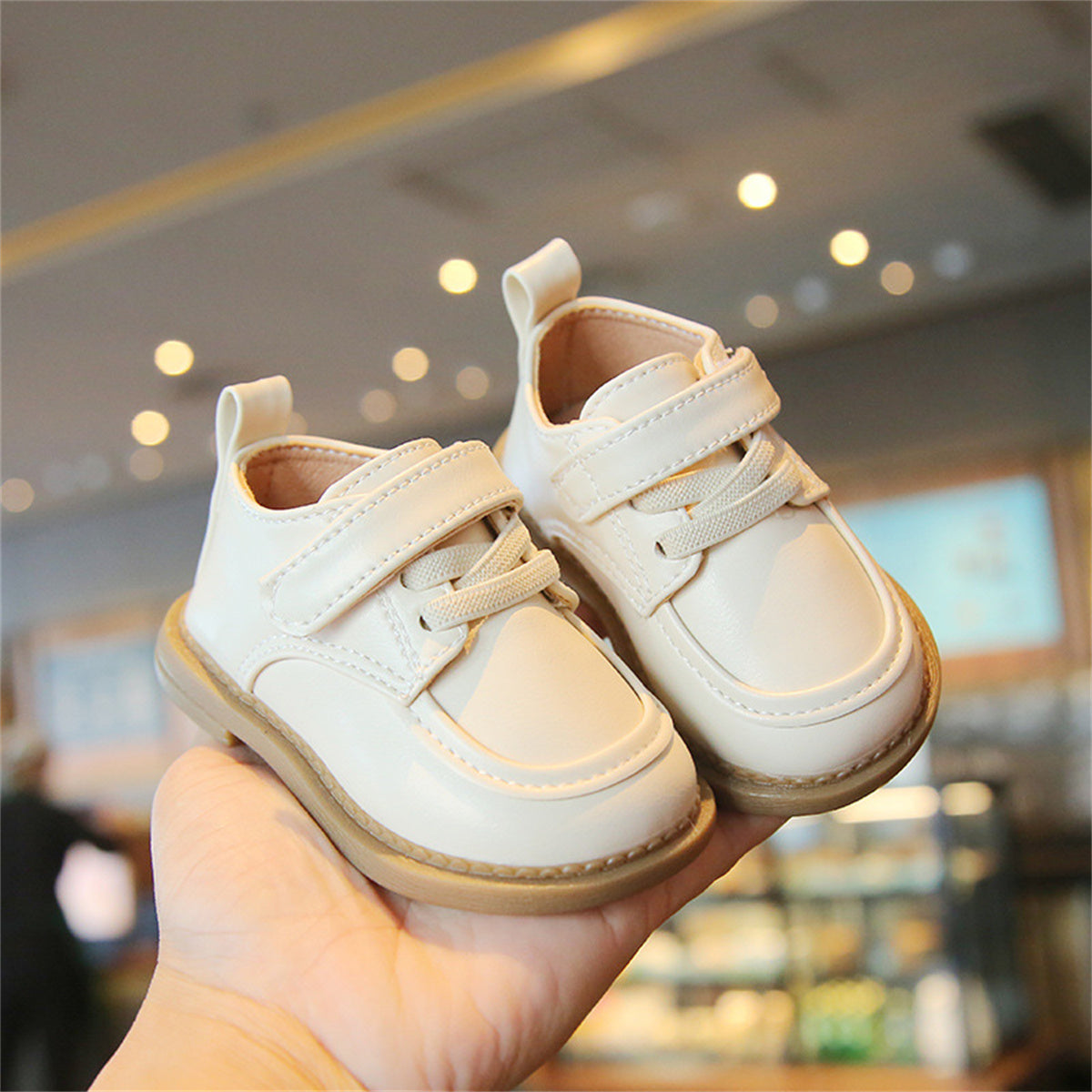 Children's solid color Velcro soft-soled leather shoes