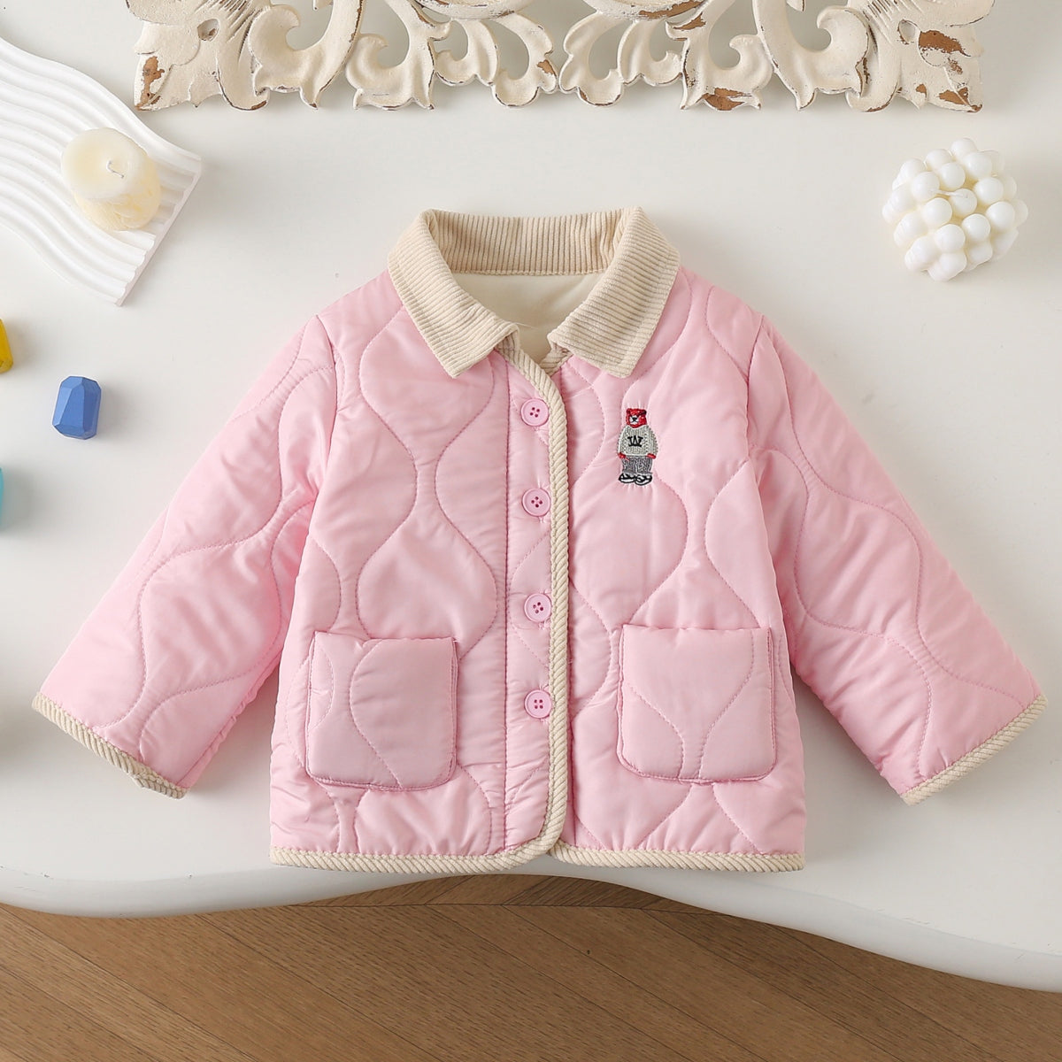 Children&#39;s cotton-padded jacket for girls in autumn and winter, new style, fashionable and casual, plus velvet, baby girl winter clothing, warm cotton-padded jacket