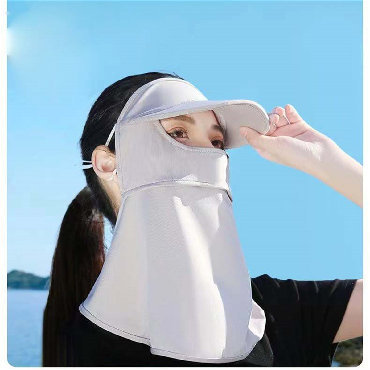 Women's daily outing summer sun protection with brim ice silk sun visor mask breathable fisherman hat