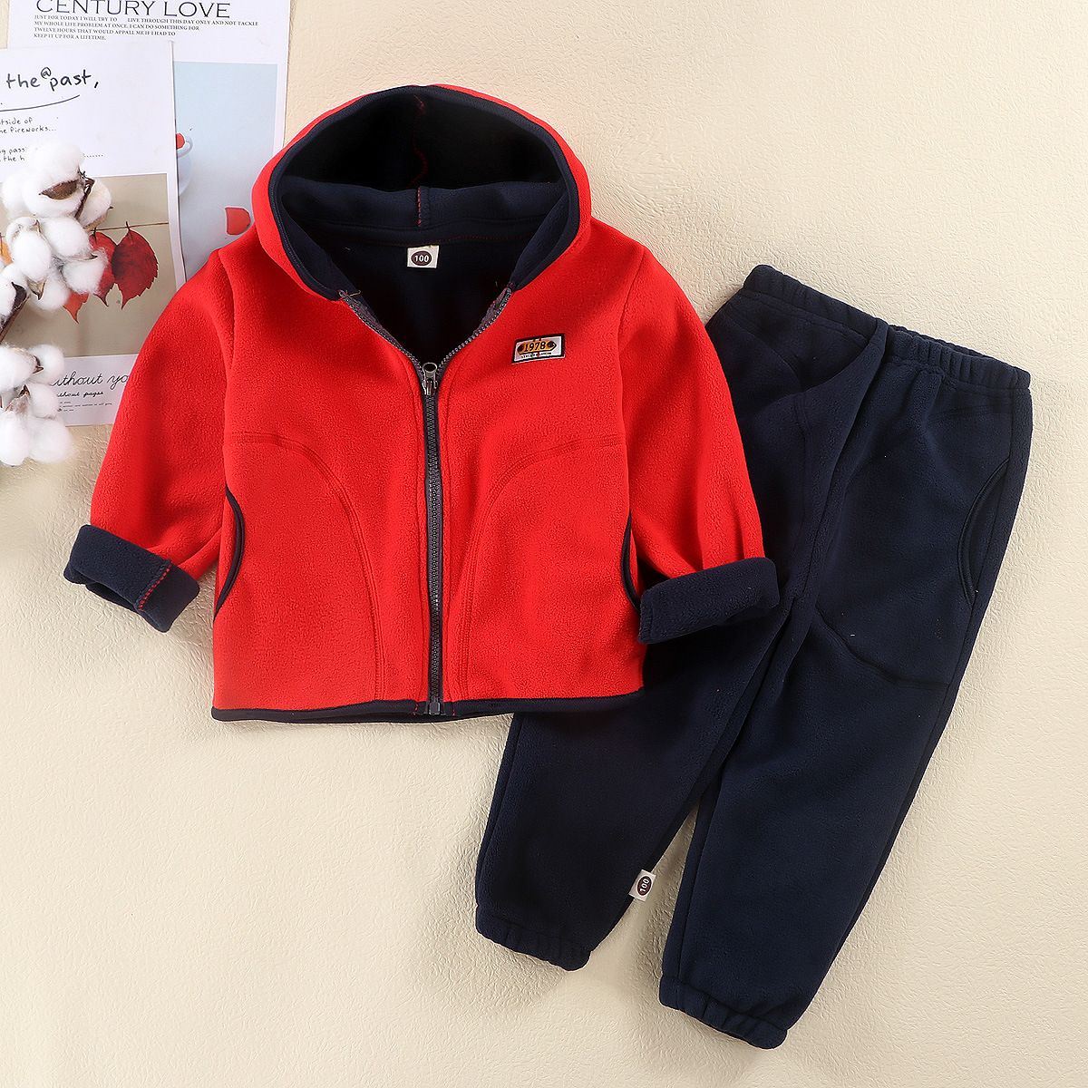 Children's autumn and winter polar fleece suits for middle and large children, boys and girls, outerwear, thickened spring style, hooded two-piece suit