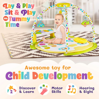 Baby Gym Playmat with Kick & Play Piano, Rotating Star Mobile & Star Projector, Machine Washable