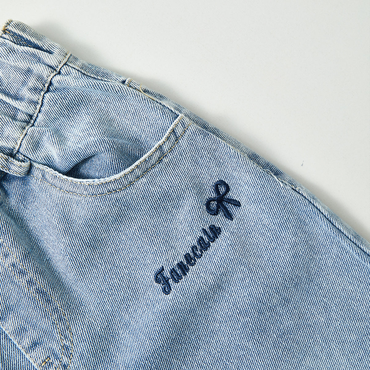 4-9 Years Embroidered Denim Wide-Leg Pants
