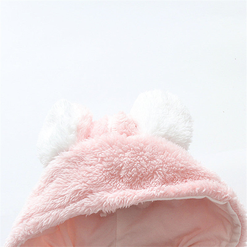 Baby Solid Color Bear Ear Plush Long-sleeved Long-leg Romper