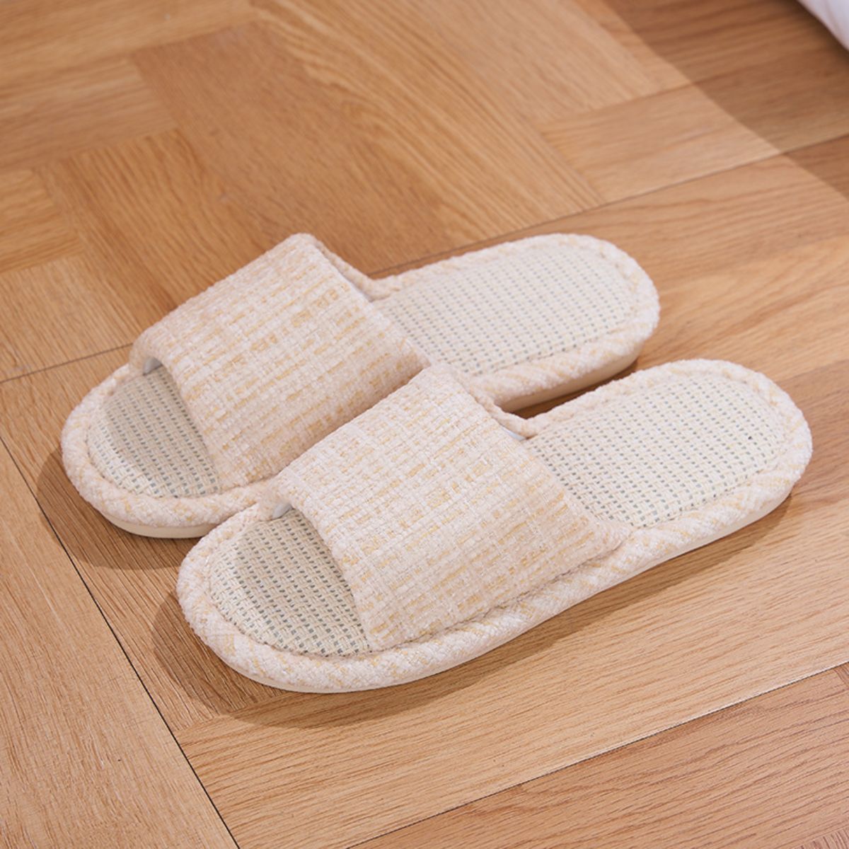 Slippers for women, small fragrance style, home slippers for couples, household, four seasons, guests, leaking toes, silent floor slippers