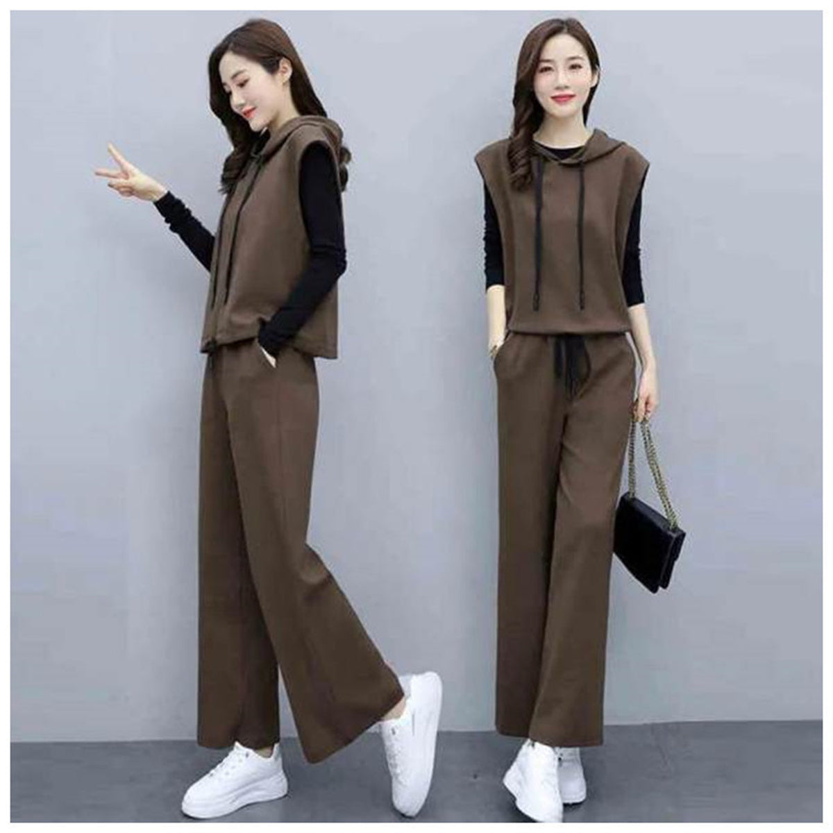 Women's slim wide-leg pants bottoming shirt casual three-piece suit