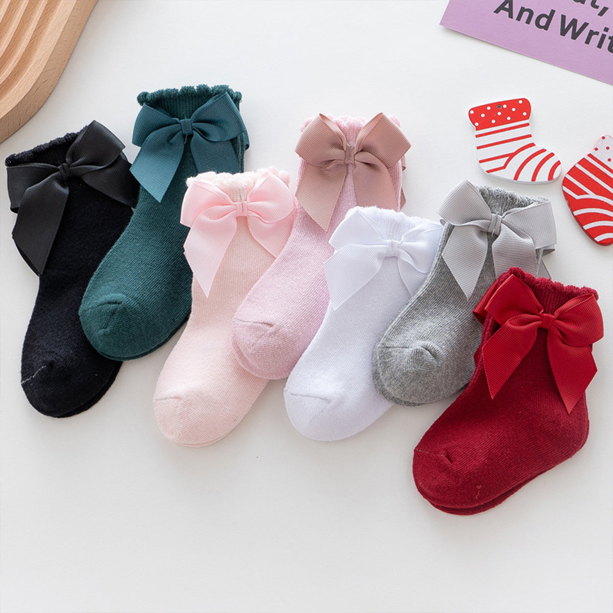 Toddler Girl Bowknot Decor Solid Color Socks