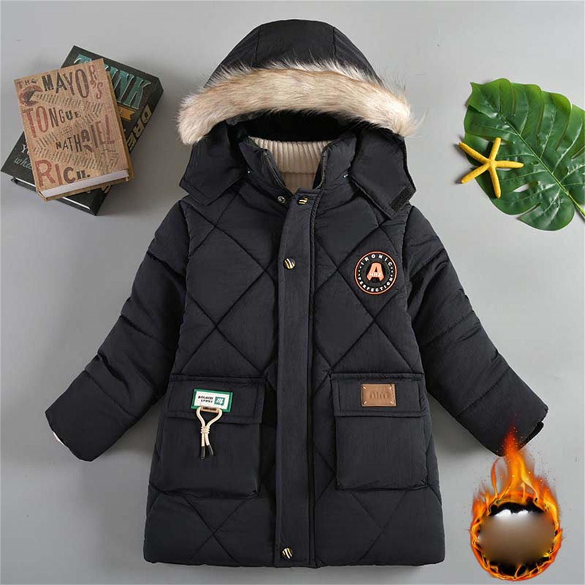 Winter thickened warm simple solid color short cotton coat for middle and large boys